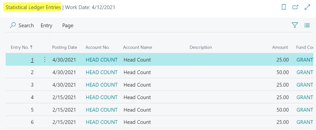 Statistical Ledger Entries